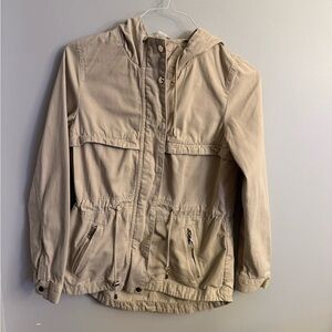 H&M Beige Utility Jacket Hooded Anorak Size 4